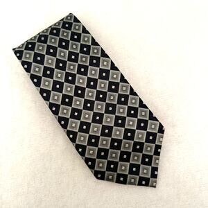 Valerio Garati 100% Silk Hand Made Gray Black Silver Diamond Geometric Print